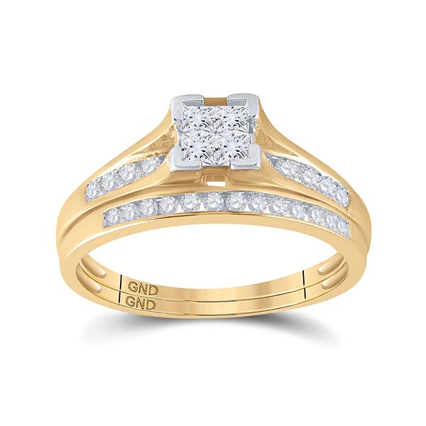 Princess Diamond Bridal Wedding Ring Band Set 1/2 Cttw 10kt Yellow Gold