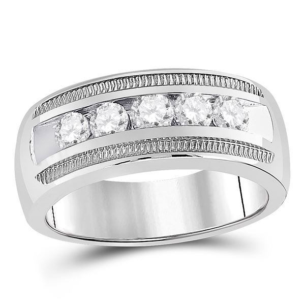 Mens Diamond Wedding 5-Stone Band Ring 1 Cttw 14kt White Gold