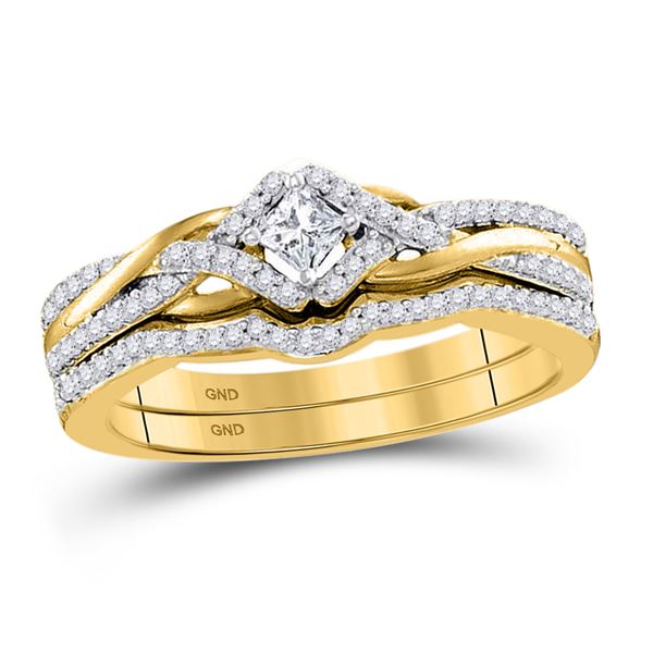 Princess Diamond Bridal Wedding Ring Band Set 1/3 Cttw 10kt Yellow Gold