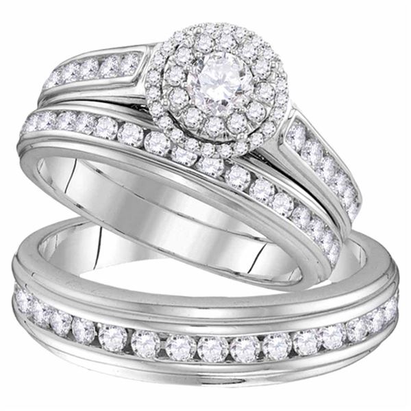His Hers Diamond Solitaire Matching Wedding Set 1-5/8 Cttw 10kt White Gold
