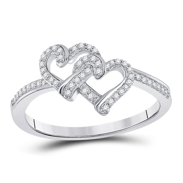 Diamond Double Heart Ring 1/8 Cttw 10kt White Gold