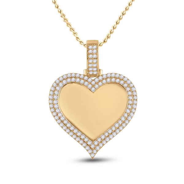 Mens Diamond Heart Picture Memory Pendant 2-1/2 Cttw 14kt Yellow Gold