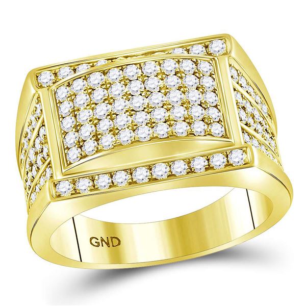 Mens Diamond Cluster Ring 2 Cttw 14kt Yellow Gold