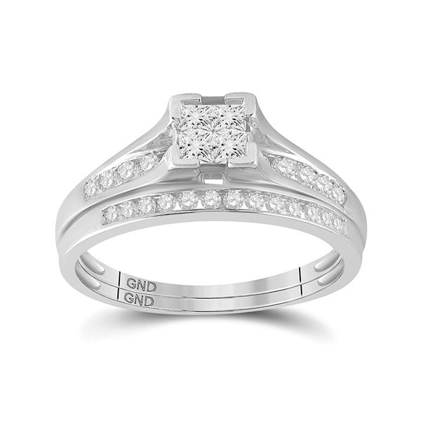 Princess Diamond Bridal Wedding Ring Band Set 1/2 Cttw 10kt White Gold