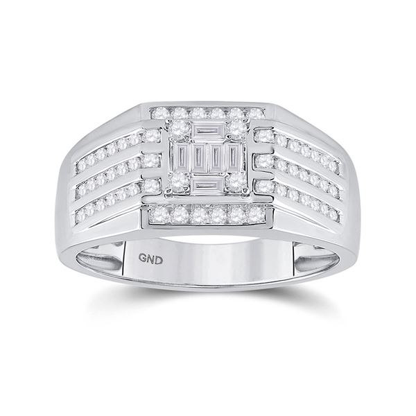 Mens Baguette Diamond Square Ring 3/4 Cttw 14kt White Gold