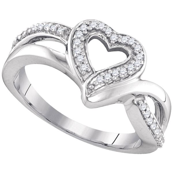 Diamond Heart Frame Cluster Ring 1/8 Cttw Sterling Silver