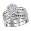 Image 2 : His Hers Diamond Cluster Matching Wedding Set 3/4 Cttw 14kt White Gold