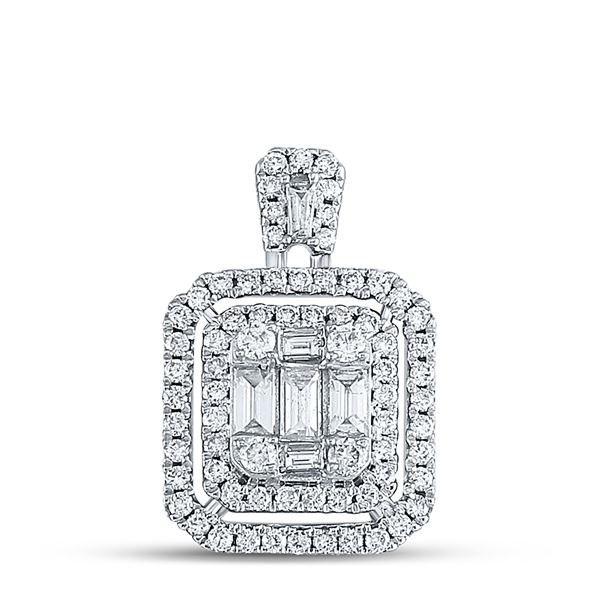 Baguette Diamond Square Cluster Pendant 1 Cttw 14kt White Gold