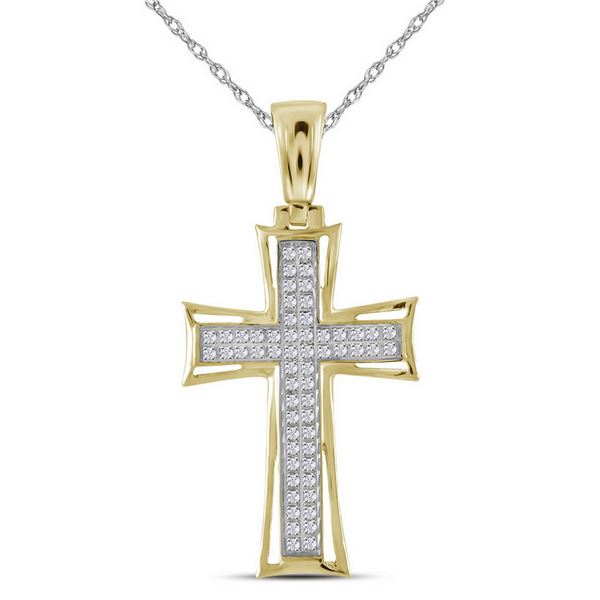 Mens Diamond Gothic Cross Charm Pendant 1/6 Cttw 10kt Yellow Gold