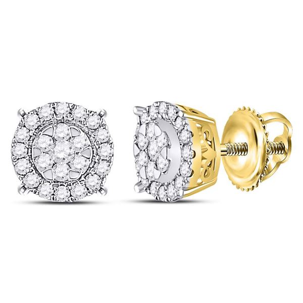Diamond Halo Cluster Earrings 1/4 Cttw 14kt Yellow Gold