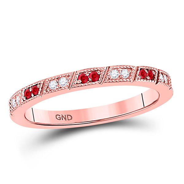 Ruby Diamond Milgrain Stackable Band Ring 1/4 Cttw 10kt Rose Gold