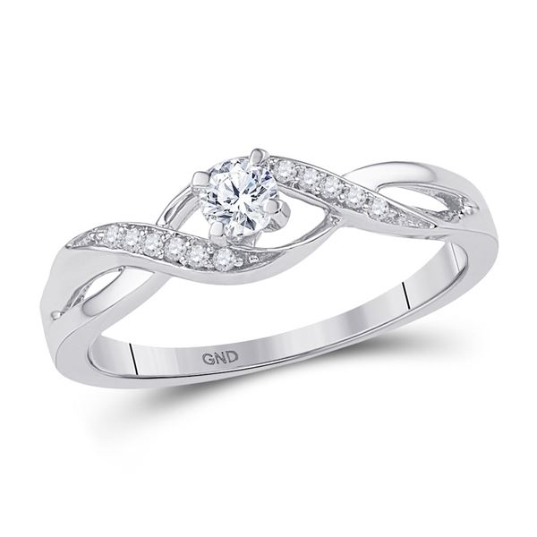 Diamond Solitaire Crossover Twist Promise Ring 1/6 Cttw 10kt White Gold