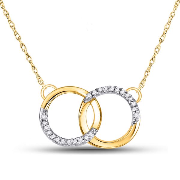 Diamond Interlocking Double Circle Pendant Necklace 1/10 Cttw 10kt Yellow Gold