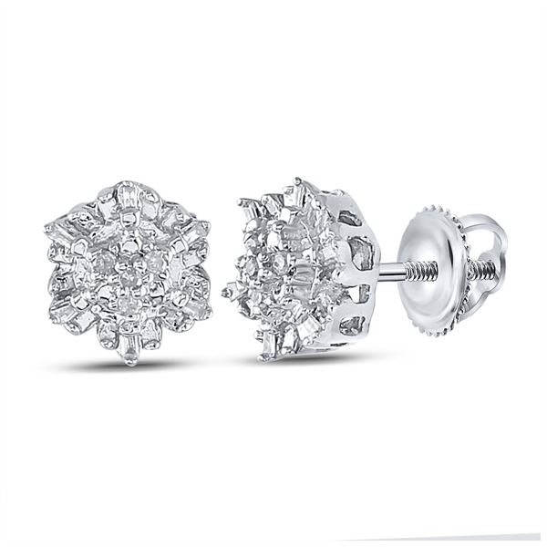 Diamond Cluster Earrings 1/10 Cttw Sterling Silver