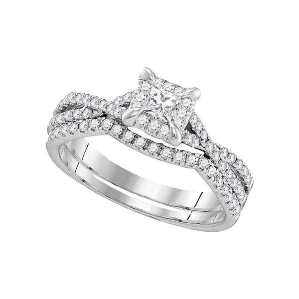 Diamond Square Halo Bridal Wedding Ring Band Set 5/8 Cttw 10kt White Gold