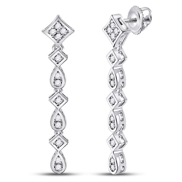 Diamond Square Teardrop Dangle Earrings 1/5 Cttw 14kt White Gold