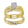 Image 1 : His Hers Diamond Solitaire Matching Wedding Set 1/8 Cttw 10kt Yellow Gold