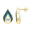 Image 1 : Blue Color Enhanced Diamond Teardrop Earrings 1/4 Cttw 10kt Yellow Gold