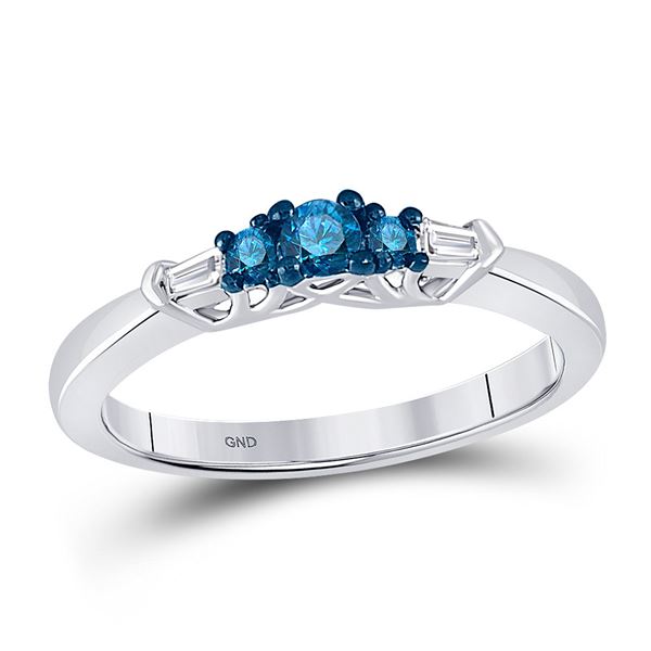 Blue Color Enhanced Diamond 3-stone Bridal Wedding Ring 1/4 Cttw 10kt White Gold