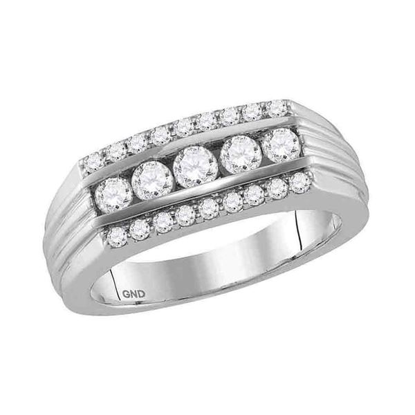 Mens Diamond 5-Stone Band Ring 1 Cttw 14kt White Gold