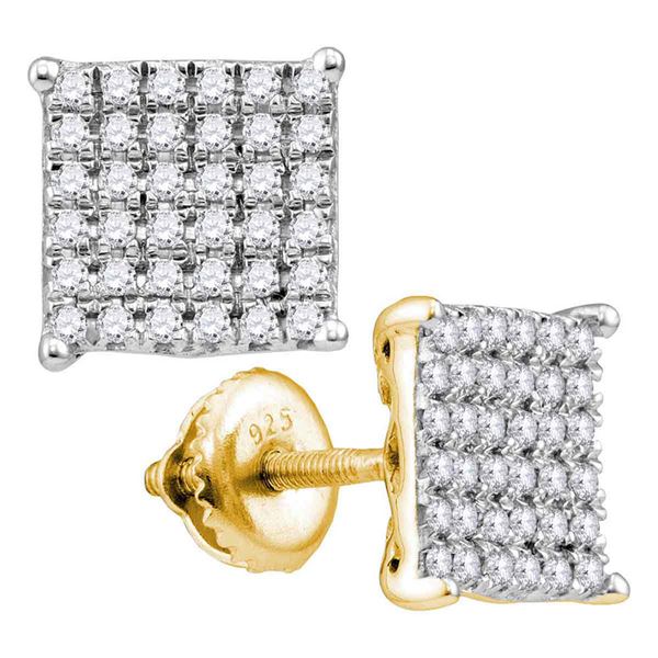 Diamond Square Cluster Stud Earrings 3/4 Cttw 10kt Yellow Gold