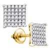 Image 1 : Diamond Square Cluster Stud Earrings 3/4 Cttw 10kt Yellow Gold