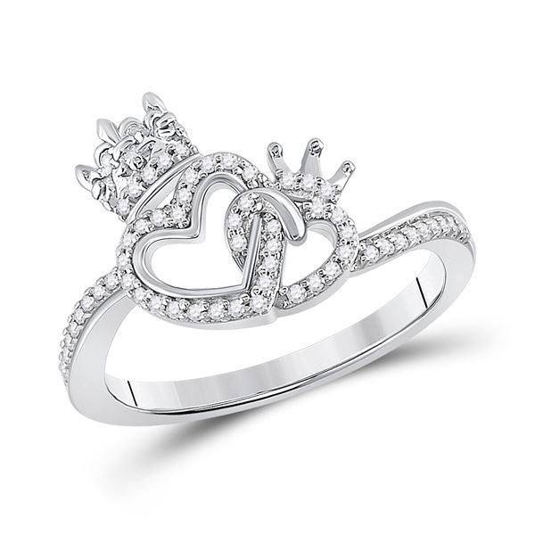 Diamond King Queen Heart Ring 1/6 Cttw 10kt White Gold