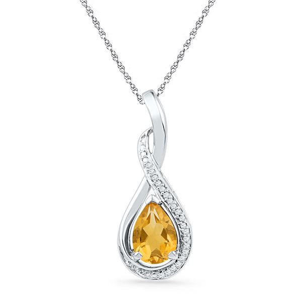 Oval Lab-Created Citrine Solitaire Diamond Frame Twist Pendant 1 Cttw Sterling Silver