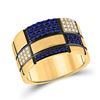 Image 1 : Mens Blue Sapphire Checkered Band Ring 5/8 Cttw 14kt Yellow Gold