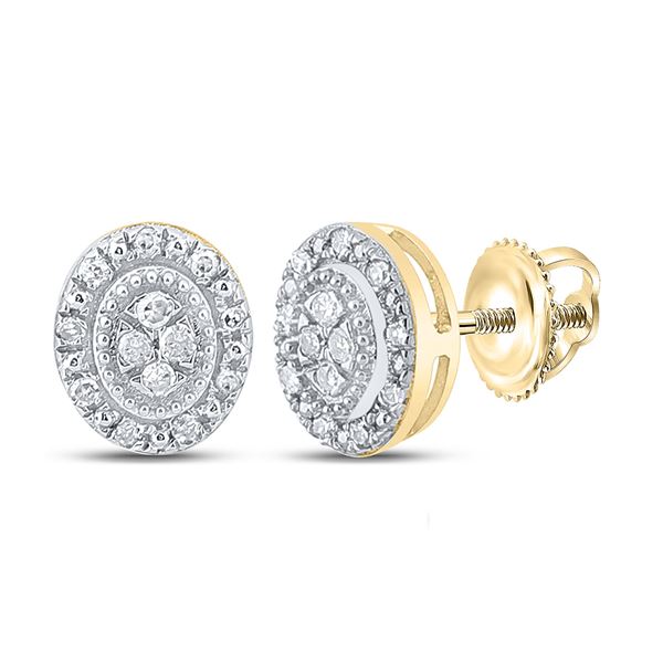 Diamond Oval Cluster Earrings 1/10 Cttw 10kt Yellow Gold