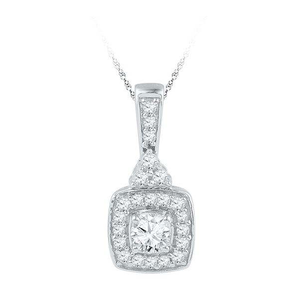 Diamond Solitaire Square Framed Pendant 1/2 Cttw 10kt White Gold