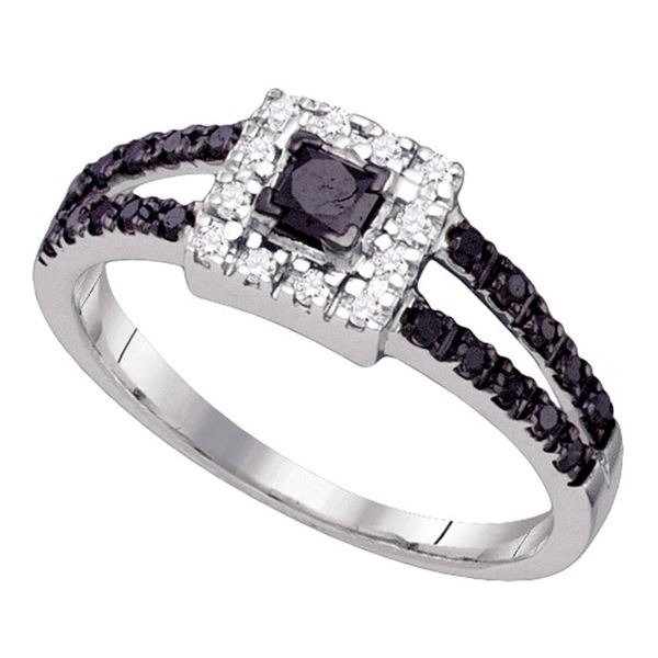 Princess Black Color Enhanced Diamond Bridal Wedding Ring 5/8 Cttw 10kt White Gold