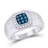 Image 1 : Mens Blue Color Enhanced Diamond Square Ring 1/2 Cttw 10kt White Gold