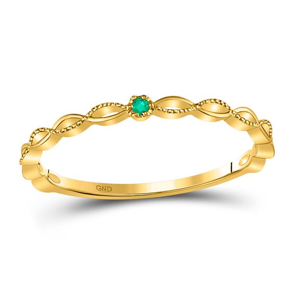 Emerald Solitaire Milgrain Stackable Band Ring .01 Cttw 10kt Yellow Gold