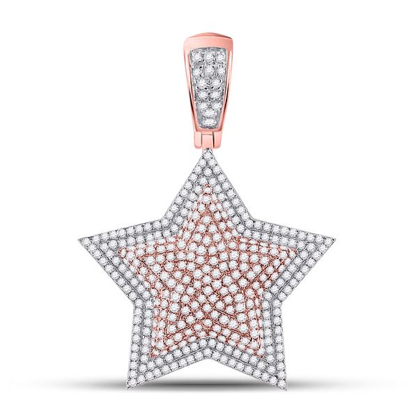 Mens Diamond Star Charm Pendant 1-5/8 Cttw 10kt Two-tone Gold