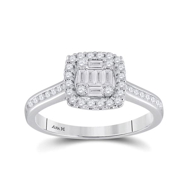 Baguette Diamond Cluster Bridal Wedding Engagement Ring 1/2 Cttw 14kt White Gold