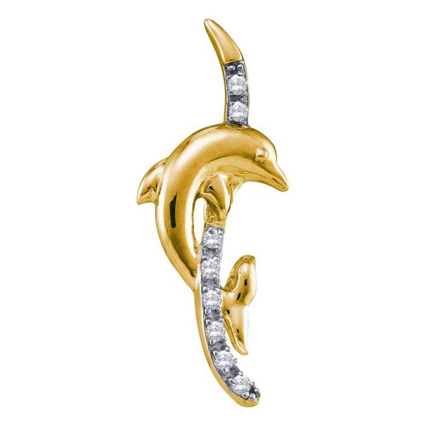 Diamond Dolphin Pendant 1/10 Cttw 10kt Yellow Gold