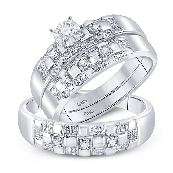 His Hers Diamond Solitaire Matching Wedding Set 1/6 Cttw 10kt White Gold