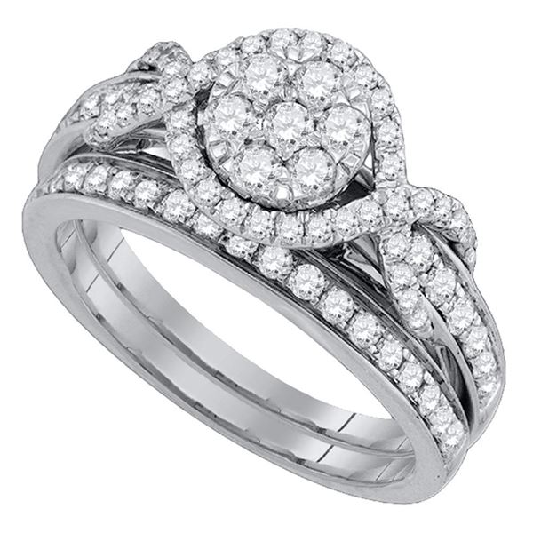 Diamond Cluster Bridal Wedding Ring Band Set 1 Cttw 14kt White Gold