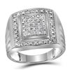 Image 1 : Sterling Silver Mens Diamond Square Frame Cluster Ring 1/10 Cttw Sterling Silver