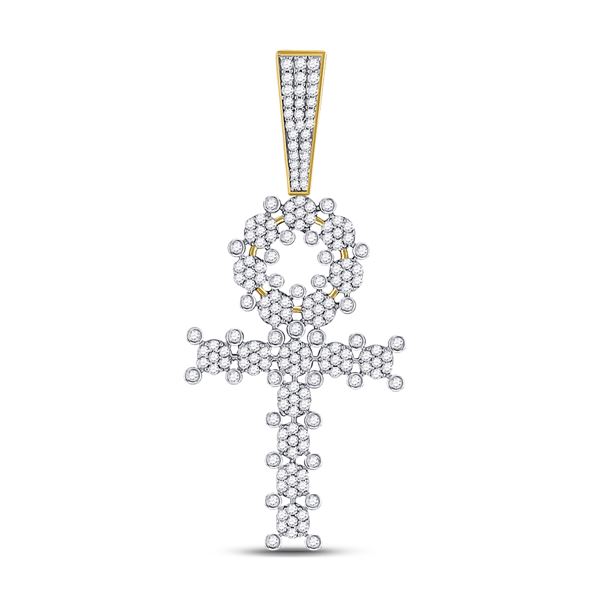 Mens Diamond Ankh Cross Charm Pendant 1 Cttw 10kt Yellow Gold