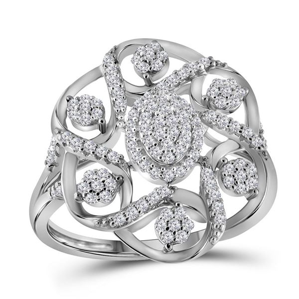 Diamond Cluster Cocktail Ring 1/3 Cttw 10kt White Gold