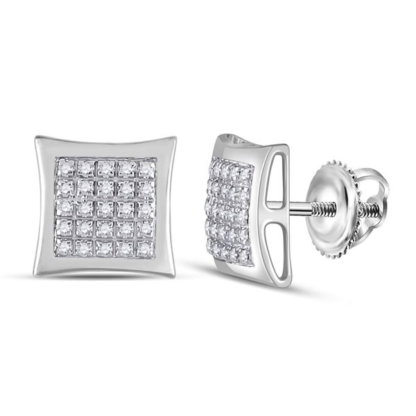 Mens Diamond Kite Square Earrings 1/8 Cttw 10kt White Gold