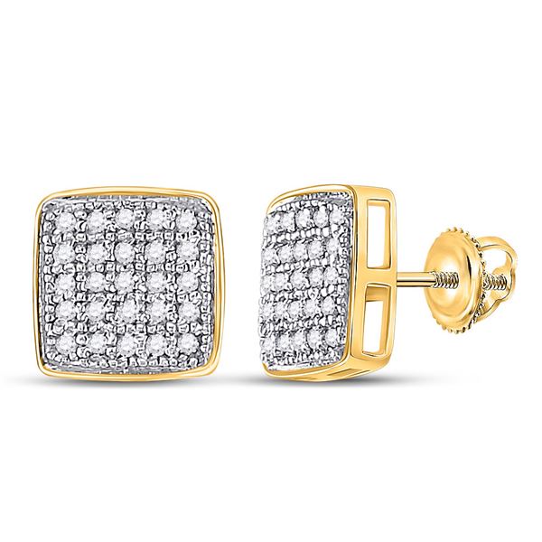 Diamond Square Cluster Earrings 1/6 Cttw Yellow-tone Sterling Silver