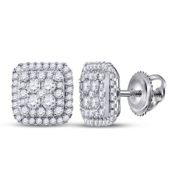 Diamond Cushion Cluster Earrings 1-1/2 Cttw 14kt White Gold