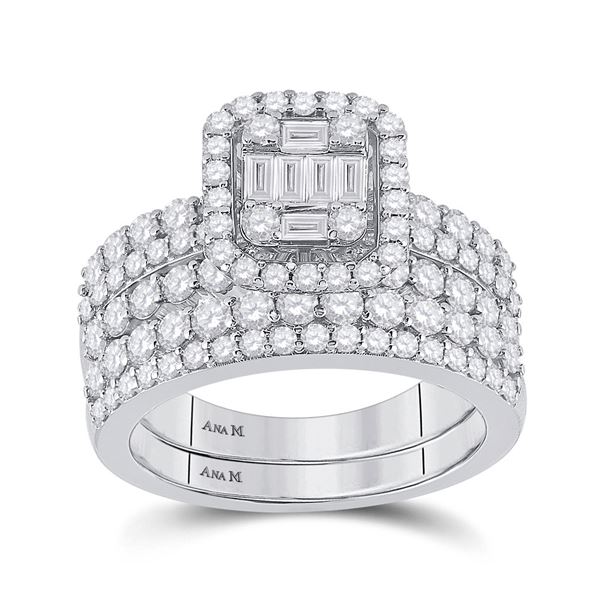 Baguette Diamond Bridal Wedding Ring Band Set 2 Cttw 14kt White Gold