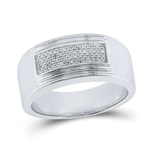 Sterling Silver Mens Diamond Rectangle Cluster Band Ring 1/6 Cttw Sterling Silver