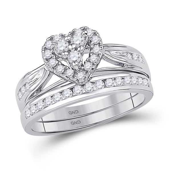 Diamond Heart Bridal Wedding Ring Band Set 1/2 Cttw 10kt White Gold