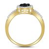 Image 4 : Black Color Enhanced Diamond Flower Cluster Ring 1/3 Cttw 10kt Yellow Gold