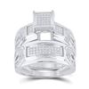 Image 2 : Sterling Silver His Hers Diamond Cluster Matching Wedding Set 1/2 Cttw Sterling Silver